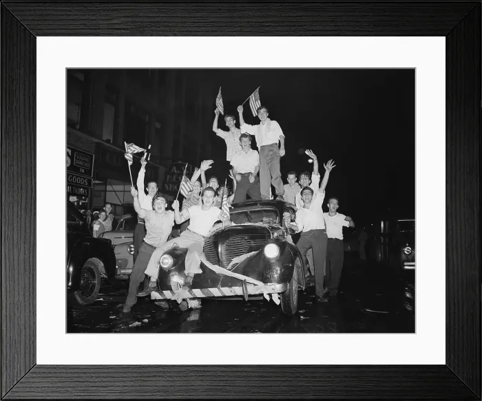 Framed Print : Young Men Celebrating Japan's Surrender Framed Print : Young Men Celebrating Japan's Surrender