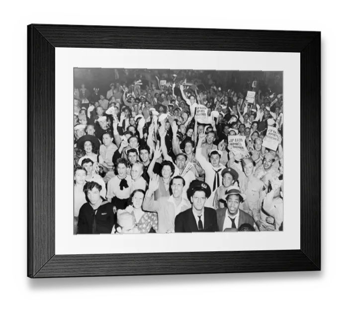 Framed Print : Crowd Cheer News Of Japanese Surrender