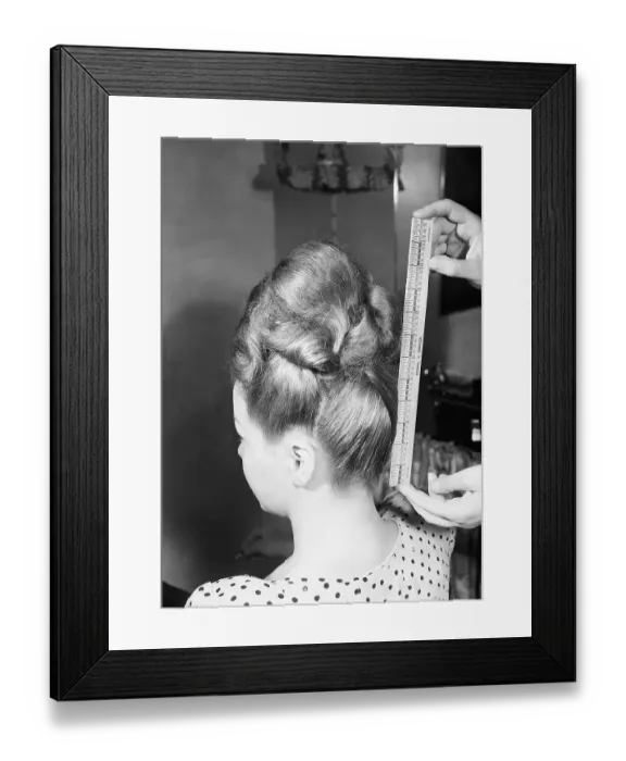 Framed Print : Measuring Pompadour Hairdo with Ruler Framed Print : Measuring Pompadour Hairdo with Ruler