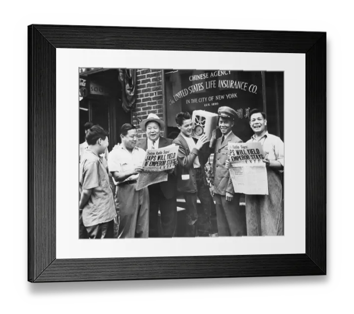 Framed Print : Chinese Americans Reading Japan's Surrender in the Newspapers Framed Print : Chinese Americans Reading Japan's Surrender in the Newspapers