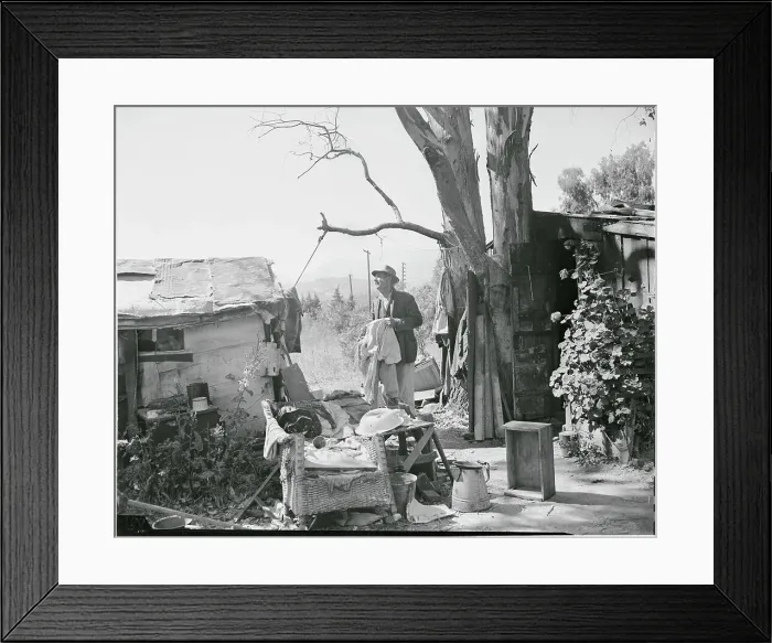 Framed Print : Hobo Outside His Shanty Framed Print : Hobo Outside His Shanty