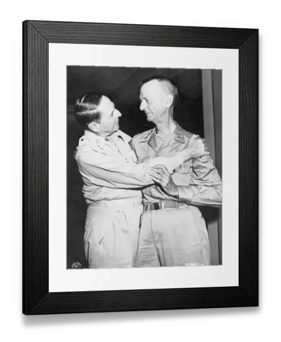 Framed Print : Douglas MacArthur and Jonathan Wainwright Embracing