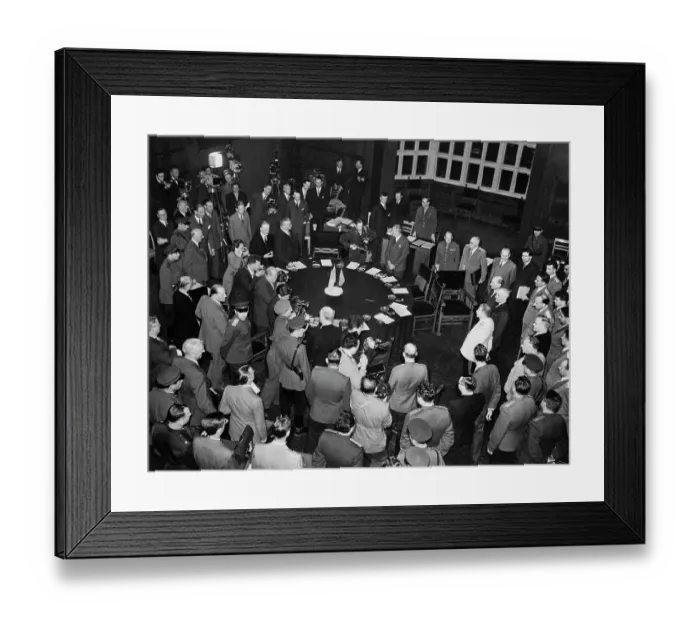 Framed Print : Press Conference Scene Before Meeting of The Big Three in Europe Framed Print : Press Conference Scene Before Meeting of The Big Three in Europe