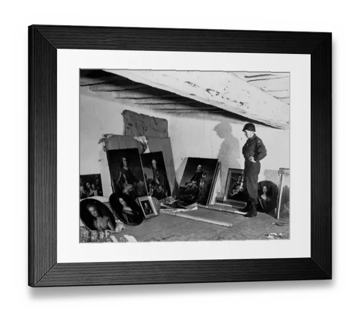 Framed Print : American Soldier Looking at Stolen Paintings Framed Print : American Soldier Looking at Stolen Paintings