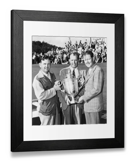 Framed Print : Sam Byrd, Ed Dudley, and Byron Nelson Holding Trophy