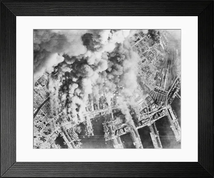 Framed Print : Aerial View Of Kobe As Bombers Attacked Framed Print : Aerial View Of Kobe As Bombers Attacked