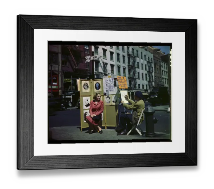Framed Print : Young Woman Being Drawn by Street Artist Framed Print : Young Woman Being Drawn by Street Artist
