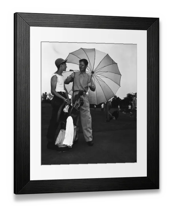Framed Print : Byron Nelson Choosing Golf Club in the Rain