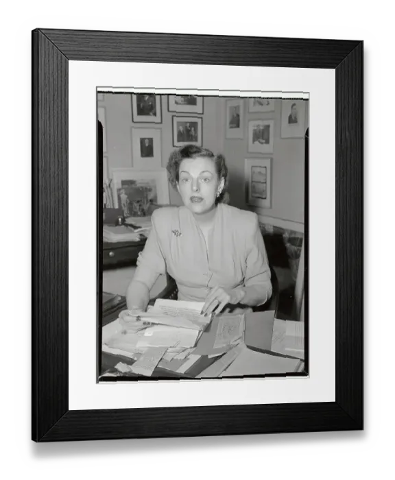 Framed Print : Congresswoman and Author Helen Gahagan Douglas with Papers at Desk Framed Print : Congresswoman and Author Helen Gahagan Douglas with Papers at Desk