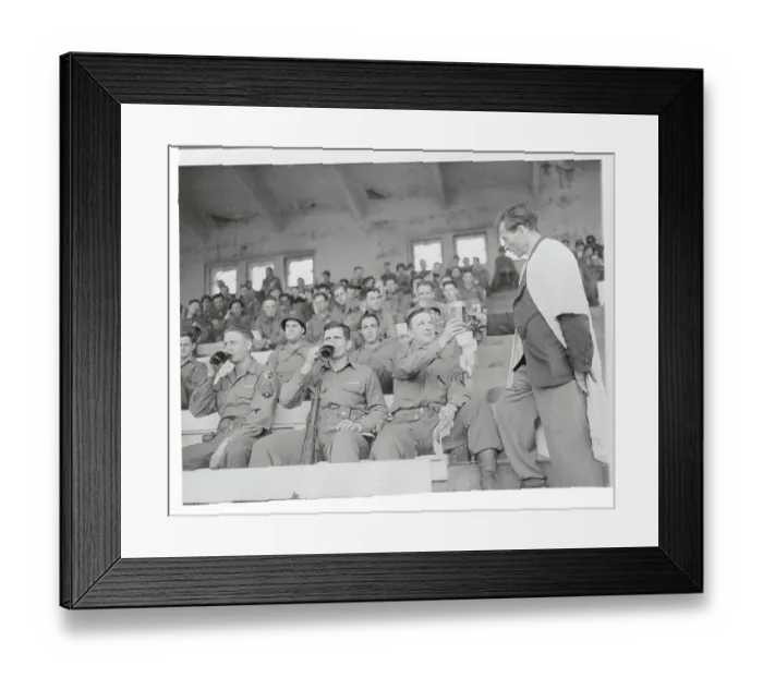 Framed Print : GIs Receiving Complimentary Beer at Track Meet