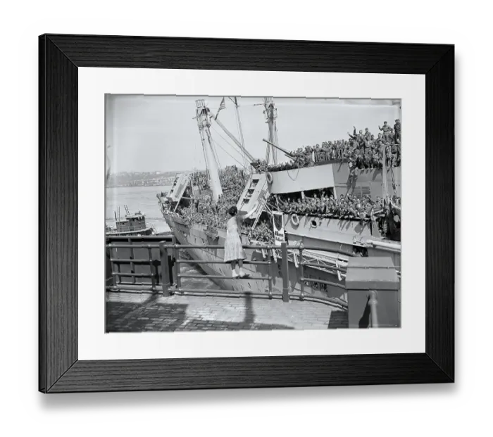Framed Print : Cheering Soldiers on Ship Deck in New York Framed Print : Cheering Soldiers on Ship Deck in New York