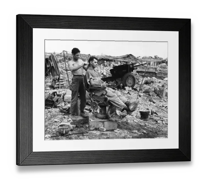 Framed Print : Man Having Hair Cut in Okinawa Framed Print : Man Having Hair Cut in Okinawa