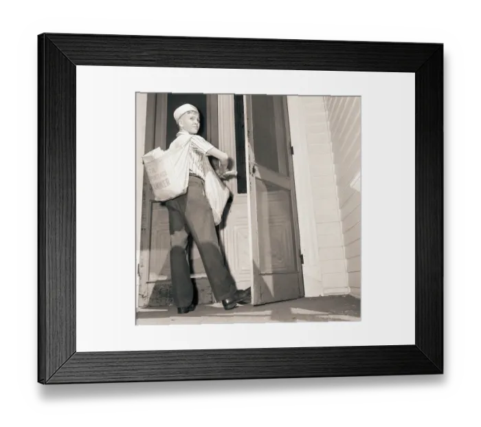 Framed Print : Newsboy Delivers Paper to Truman Home Framed Print : Newsboy Delivers Paper to Truman Home
