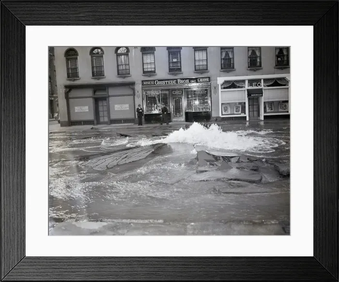 Framed Print : Broken Pavement Awash W / Water On Street Framed Print : Broken Pavement Awash W / Water On Street