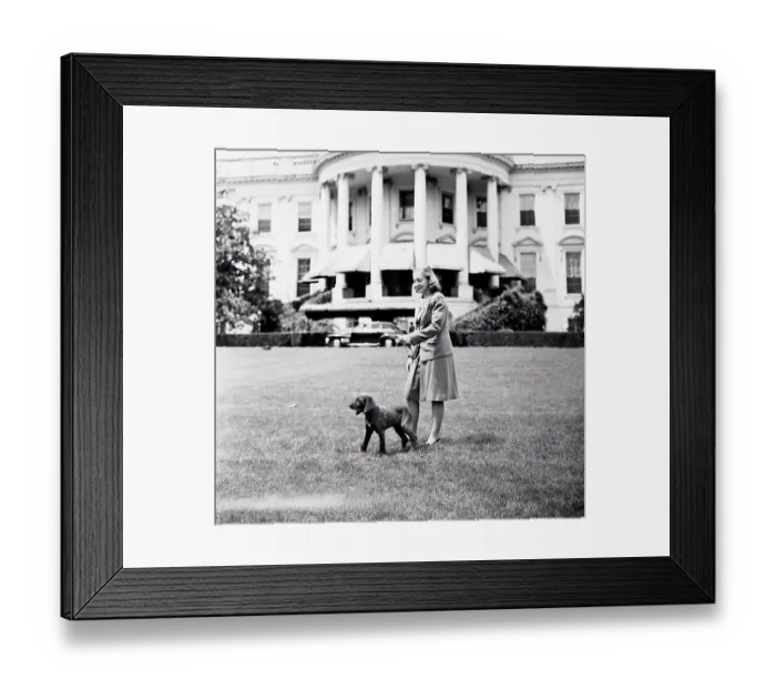 Framed Print : Margaret Truman Walking Her Dog Framed Print : Margaret Truman Walking Her Dog