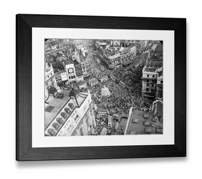 Framed Print : Aerial View of Piccadilly Circus VE Day Celebration Framed Print : Aerial View of Piccadilly Circus VE Day Celebration