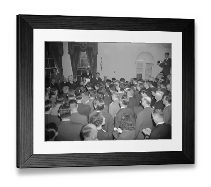 Framed Print : President Truman at VE Day Press Conference Framed Print : President Truman at VE Day Press Conference
