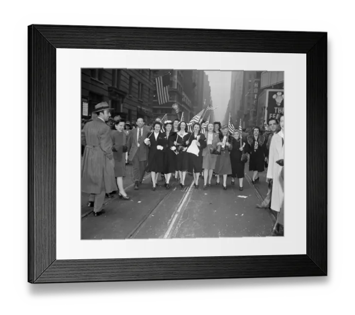 Framed Print : Women Carry Flags Down Street V-E Day Framed Print : Women Carry Flags Down Street V-E Day
