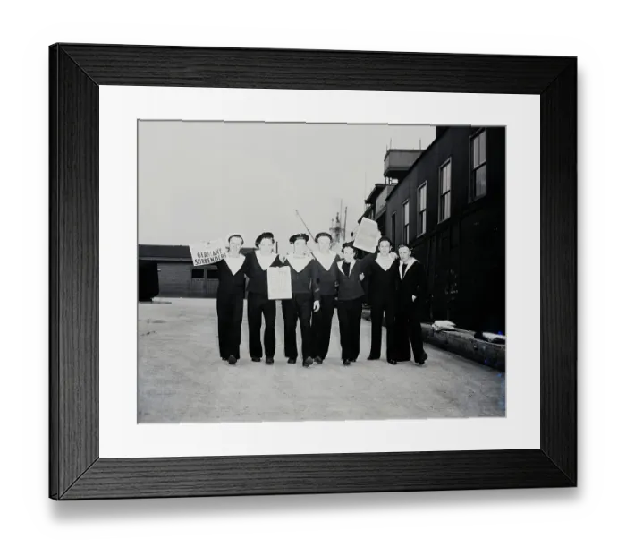 Framed Print : Sailors Hold Up V-E Headlines Framed Print : Sailors Hold Up V-E Headlines