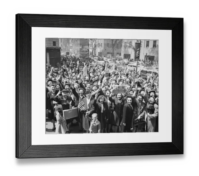 Framed Print : People with Flags Celebrating V-E Day Framed Print : People with Flags Celebrating V-E Day