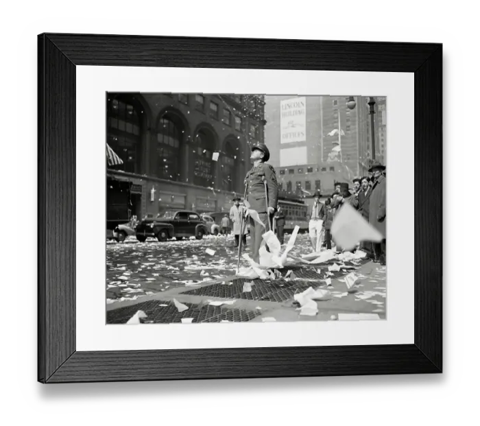 Framed Print : Wounded Veteran Watching Ticker-Tape
