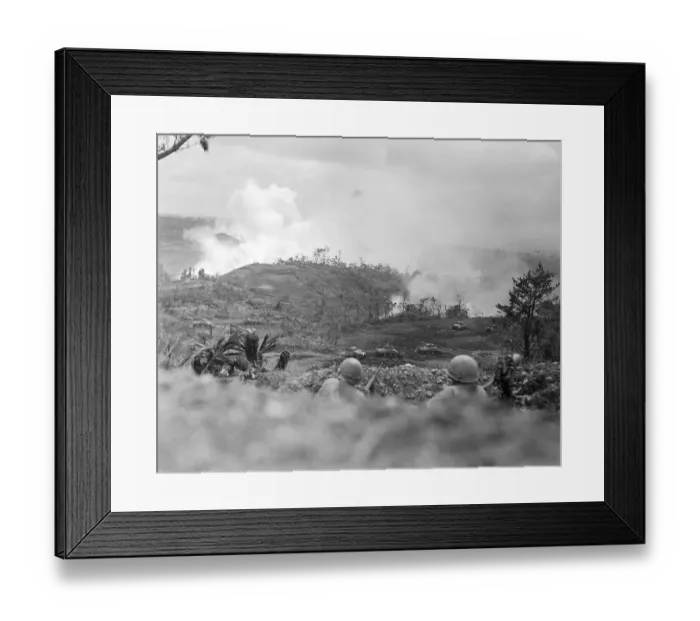 Framed Print : Infantrymen Lying on Ground at Lookout Framed Print : Infantrymen Lying on Ground at Lookout