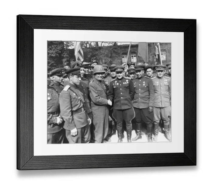 Framed Print : American and Russian Generals Shaking Hands in Germany Framed Print : American and Russian Generals Shaking Hands in Germany