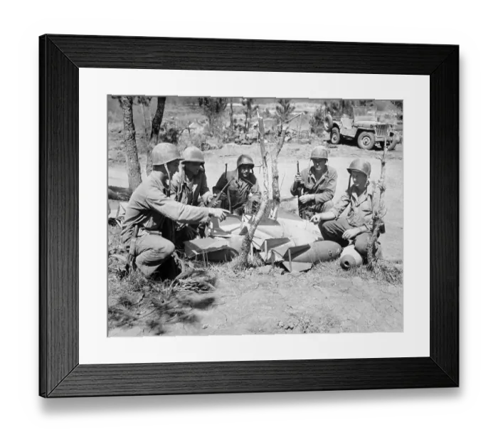 Framed Print : Soldiers Examining Aerial Bombs Framed Print : Soldiers Examining Aerial Bombs