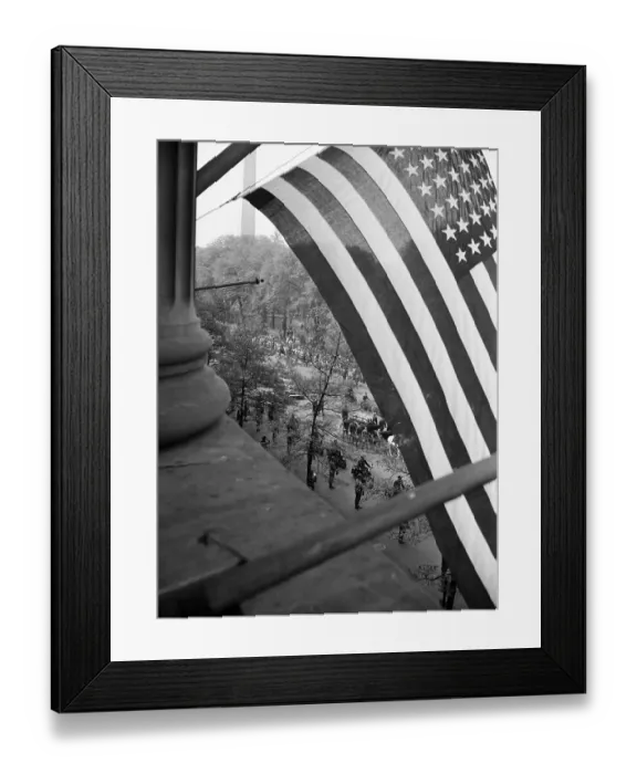 Framed Print : Flag Atop Building Towering Casket on Grounds Framed Print : Flag Atop Building Towering Casket on Grounds
