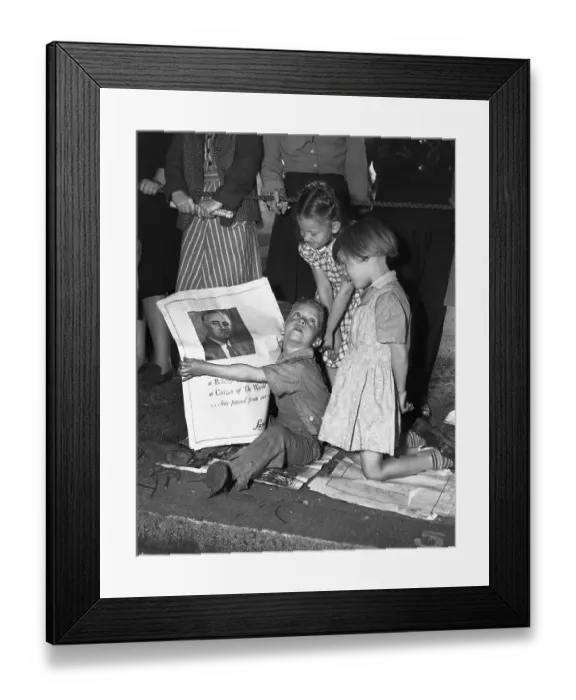 Framed Print : Children Gather Around a Newspaper Framed Print : Children Gather Around a Newspaper