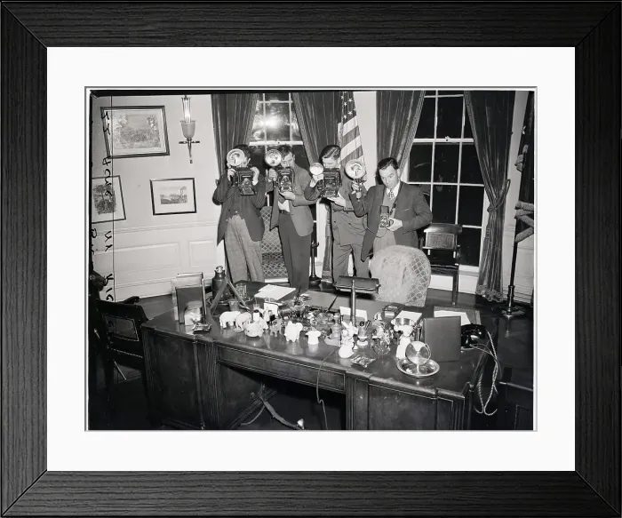 Framed Print : Photographers at President Roosevelt's Desk Framed Print : Photographers at President Roosevelt's Desk