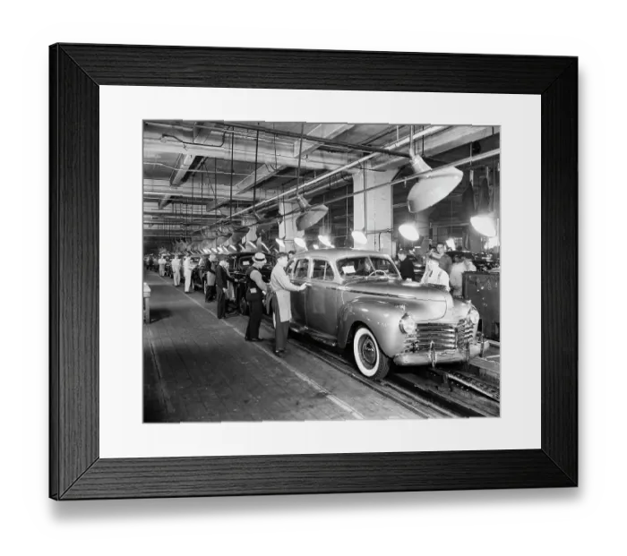 Framed Print : Workers Inspecting Chrysler Imperials on Assembly Line