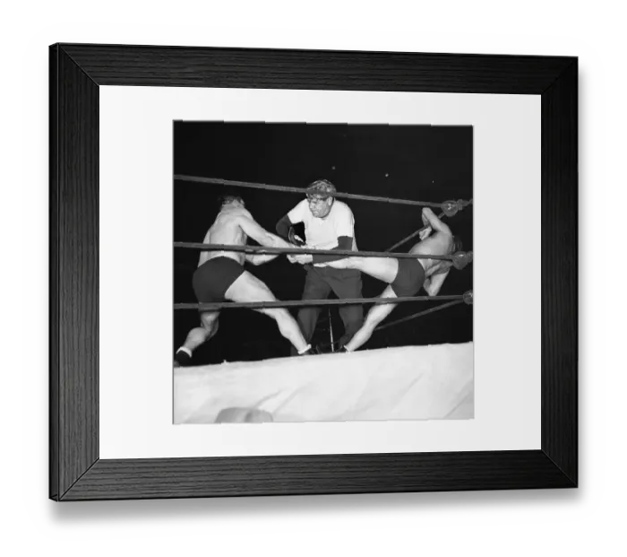 Framed Print : Babe Ruth Refereeing Wrestling Match Framed Print : Babe Ruth Refereeing Wrestling Match