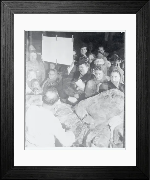 Framed Print : Crowds Looking at Pieces of Meat Through a Store Widow Framed Print : Crowds Looking at Pieces of Meat Through a Store Widow