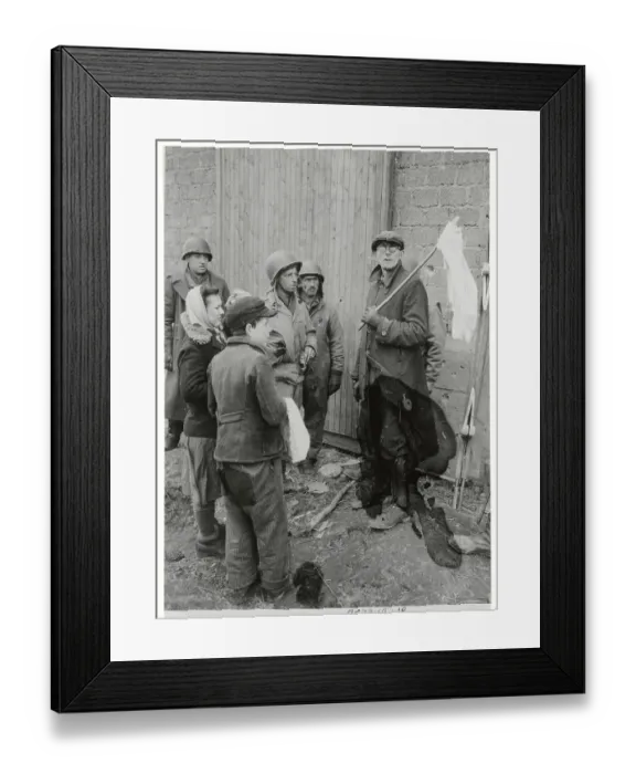 Framed Print : German Civilians Carrying White Flag for Their Safety Framed Print : German Civilians Carrying White Flag for Their Safety