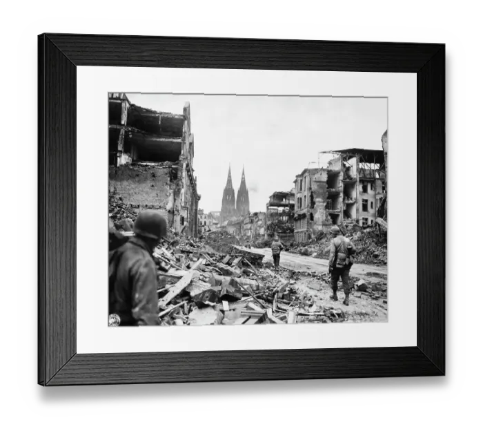 Framed Print : Soldiers Walking Through War Torn German City Framed Print : Soldiers Walking Through War Torn German City