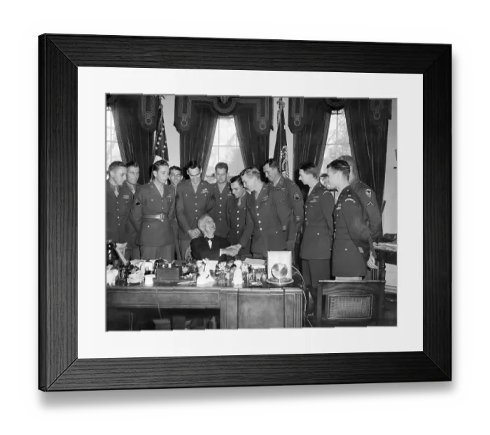 Framed Print : Roosevelt Meeting with US Rangers Framed Print : Roosevelt Meeting with US Rangers