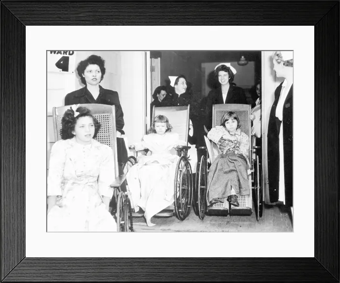 Framed Print : Nurses Wheeling Polio Victims Framed Print : Nurses Wheeling Polio Victims