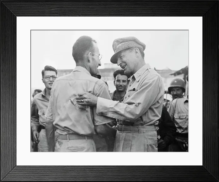 Framed Print : General Douglas MacArthur and Major Joseph Chabot Having Conversation Framed Print : General Douglas MacArthur and Major Joseph Chabot Having Conversation