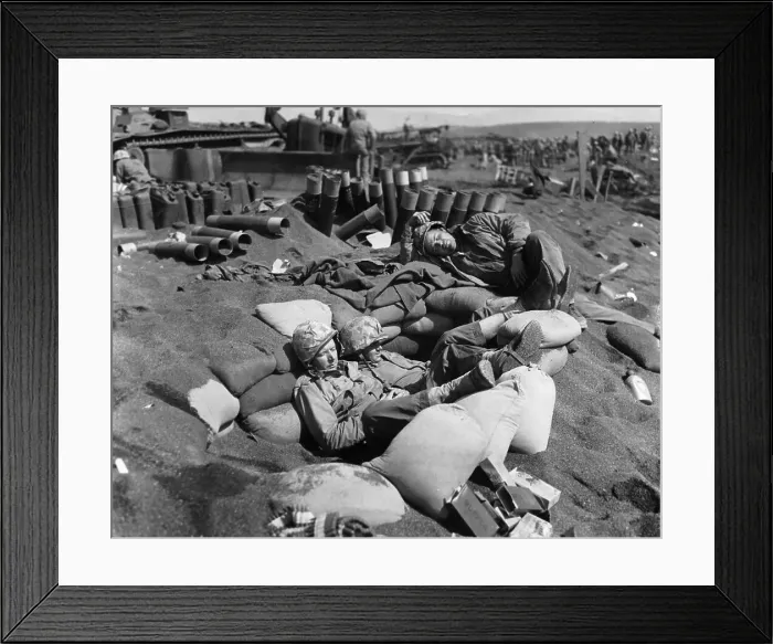 Framed Print : Soldiers Resting on Beach