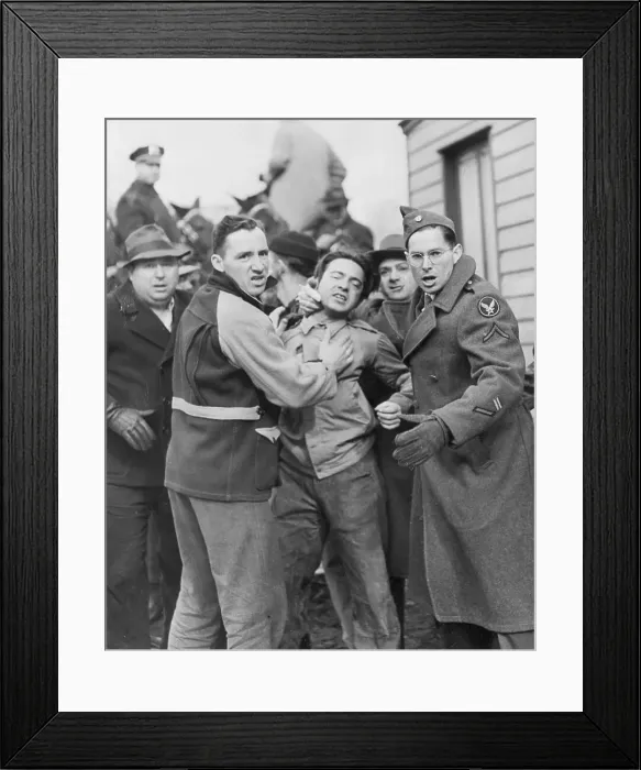 Framed Print : Pickets Defend Striker Against Police Framed Print : Pickets Defend Striker Against Police