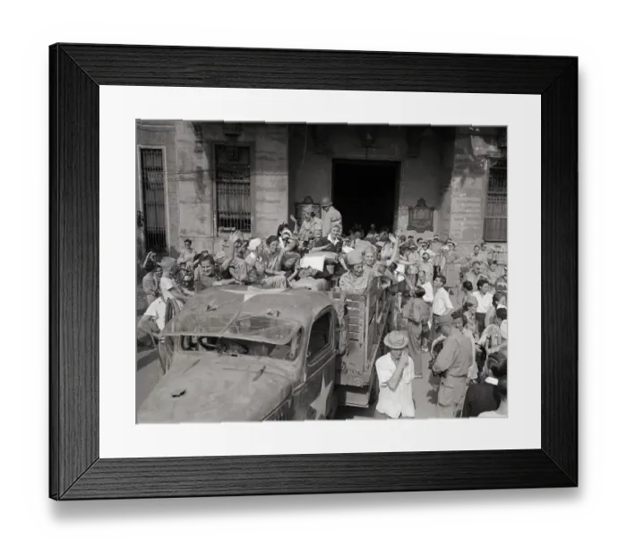 Framed Print : Crowd Standing Around Truck of Female Nurses Framed Print : Crowd Standing Around Truck of Female Nurses