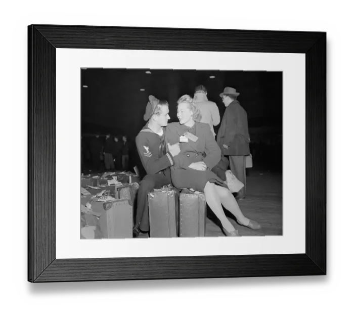 Framed Print : Sailor And Wife Seated On Luggage Framed Print : Sailor And Wife Seated On Luggage
