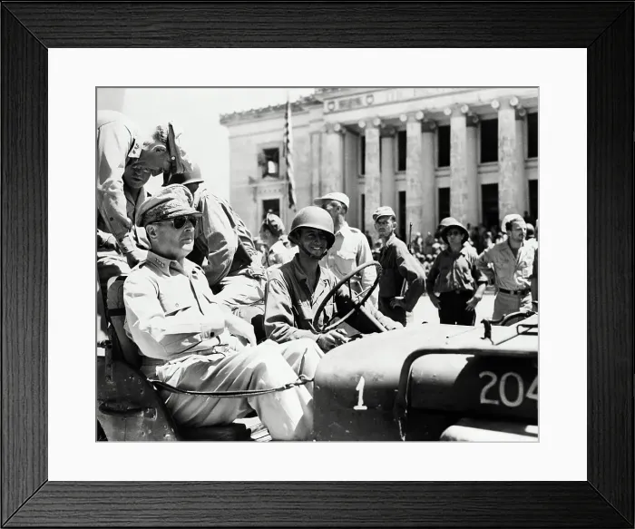 Framed Print : General Macarthur In Jeep In Uniform