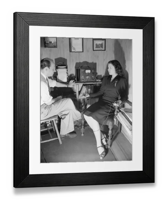 Framed Print : Police Captain Jacques Bril Demonstrating Lie Detecting with Assistant Framed Print : Police Captain Jacques Bril Demonstrating Lie Detecting with Assistant