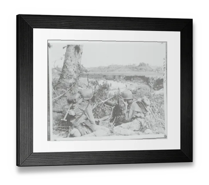 Framed Print : US Machinegunners Cover Area for Foot Patrol 1945 Framed Print : US Machinegunners Cover Area for Foot Patrol 1945