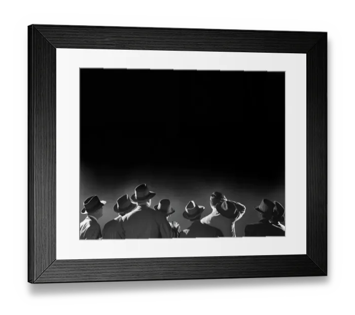 Framed Print : Men in Hats Looking Upward Framed Print : Men in Hats Looking Upward