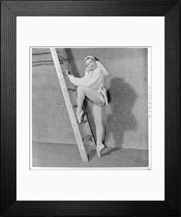Framed Print : Portrait of Nora Kaye in Ballet Costume on Ladder Framed Print : Portrait of Nora Kaye in Ballet Costume on Ladder