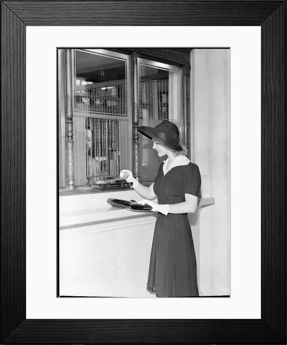 Framed Print : Woman At Bank Teller Window Framed Print : Woman At Bank Teller Window