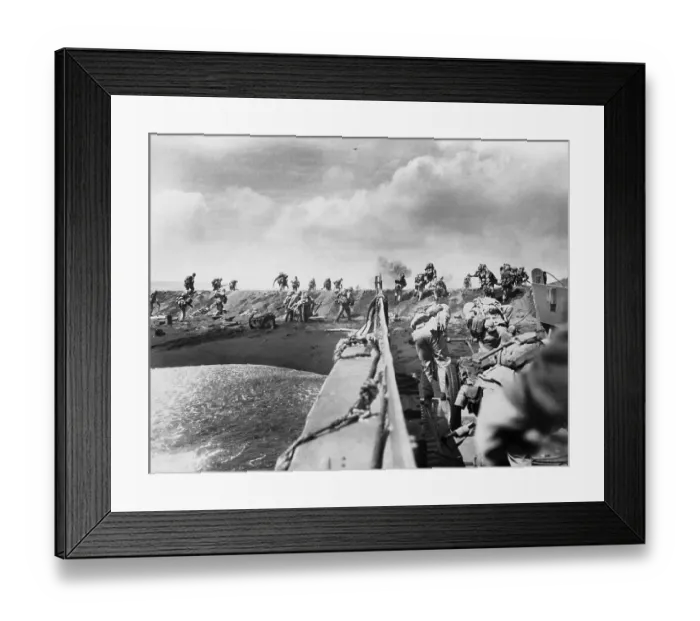 Framed Print : Soldiers Storming a Beach Framed Print : Soldiers Storming a Beach
